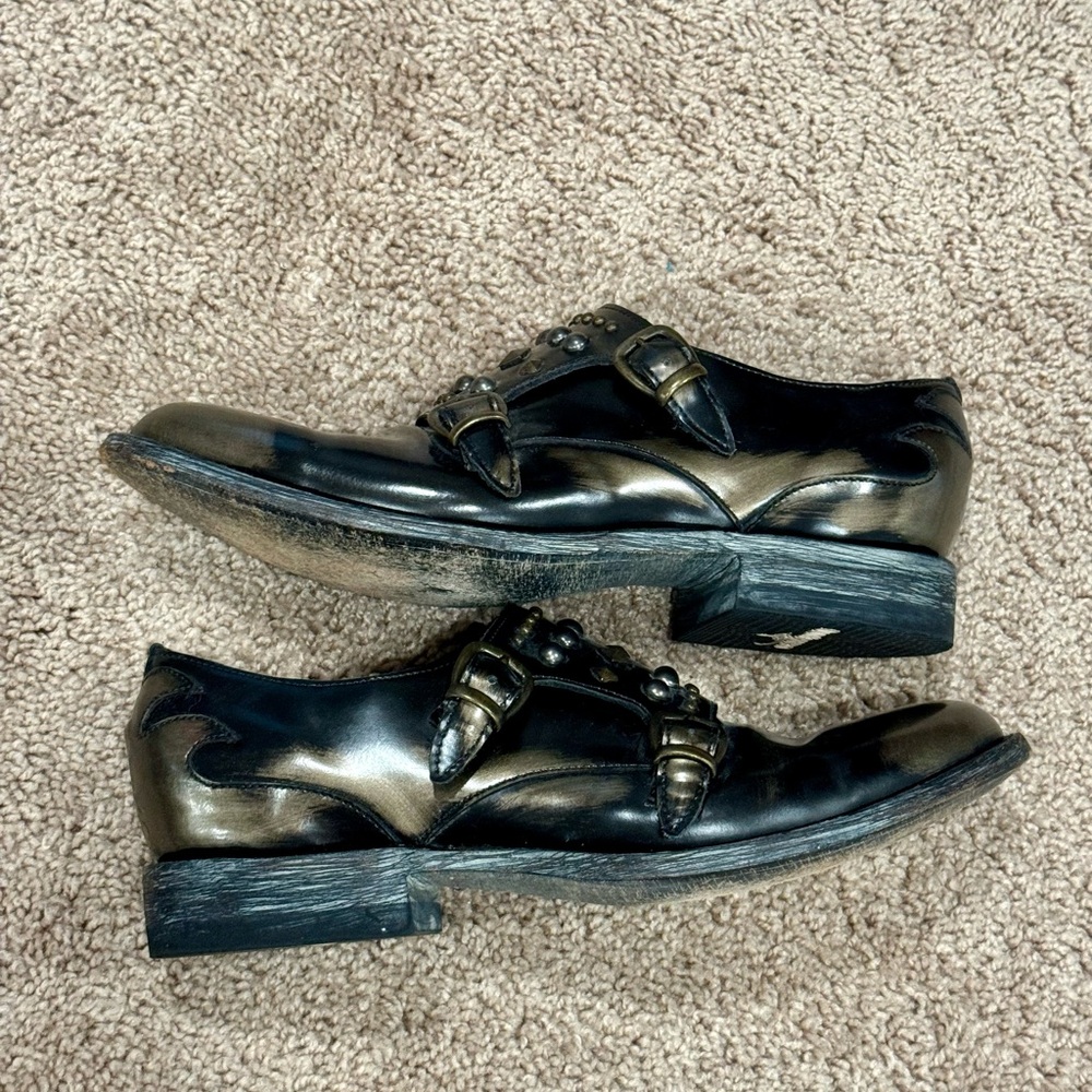 Old Gringo Pewter Distressed Patent Leather Studded Loafers Size 10 - Picture 6 of 9